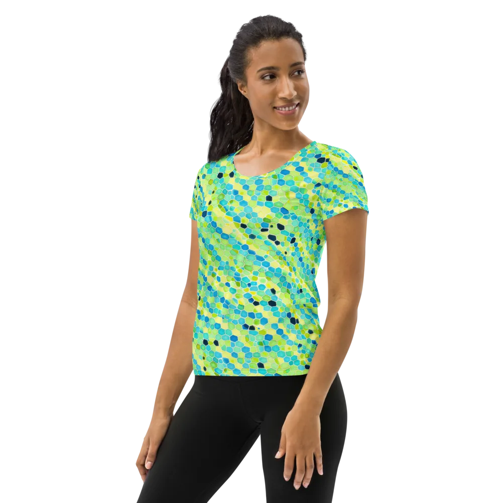 Aqua Mosaic on Women's Athletic T-Shirt — Left