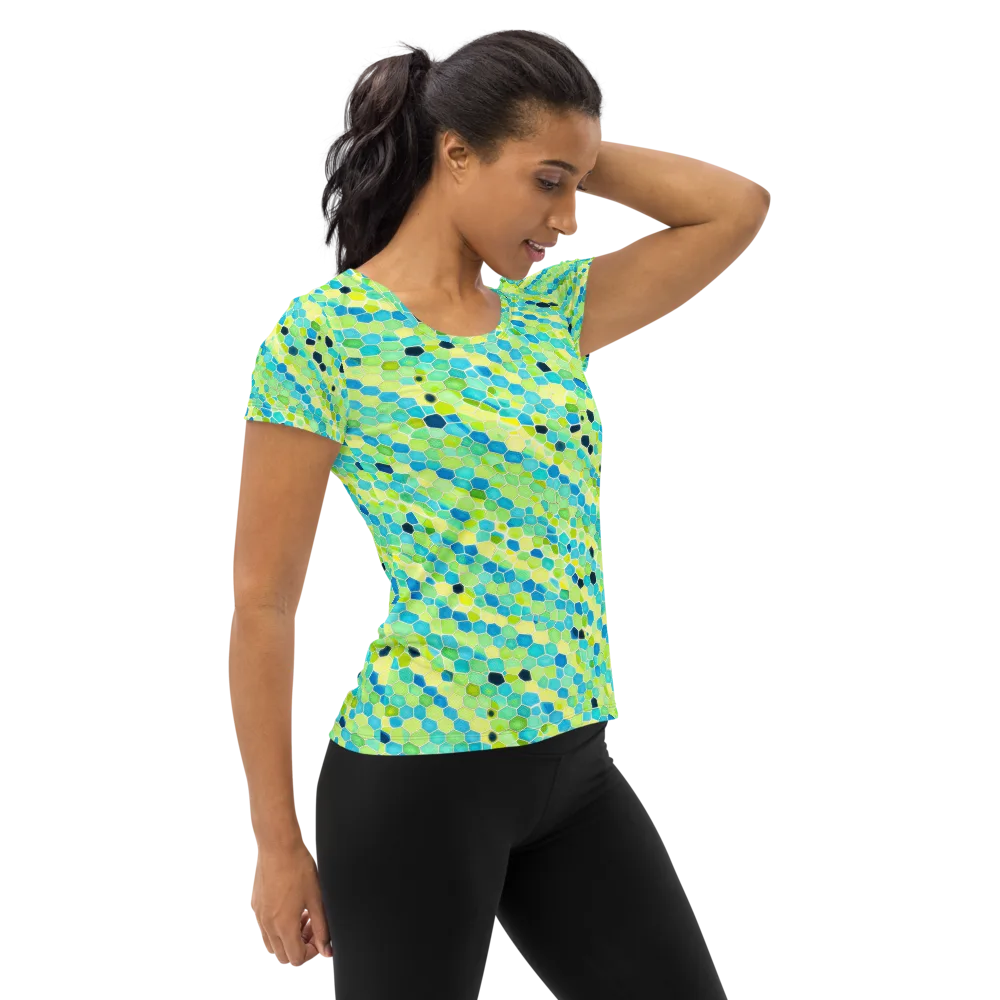 Aqua Mosaic on Women's Athletic T-Shirt — Right