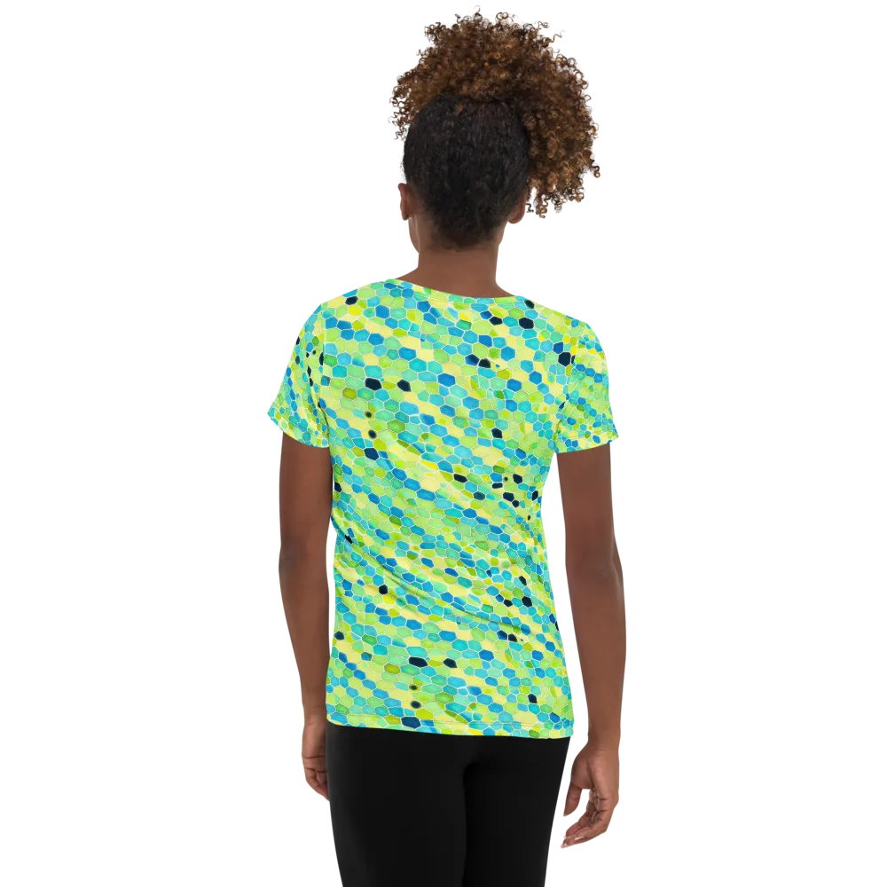 Aqua Mosaic on Women's Athletic T-Shirt — Back