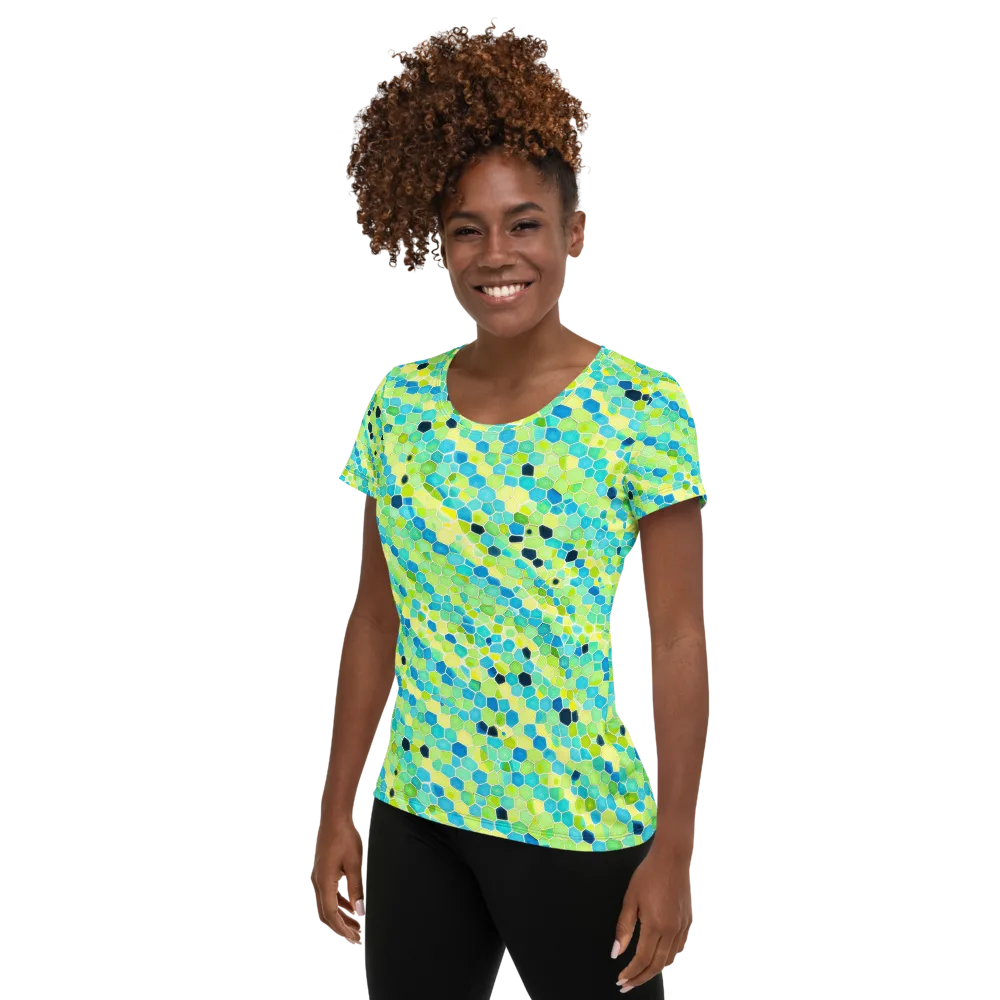 Aqua Mosaic on Women's Athletic T-Shirt — Left
