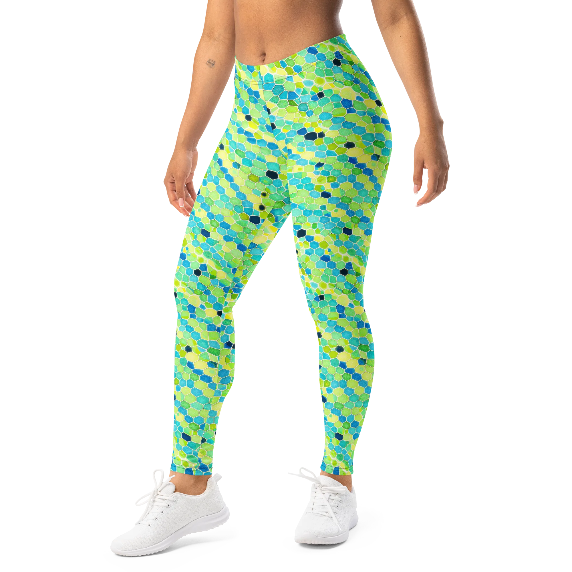 Aqua Mosaic on Leggings — Left Front