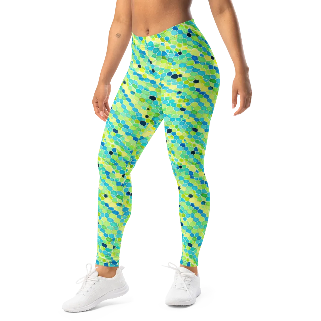 Aqua Mosaic on Leggings — Left Front
