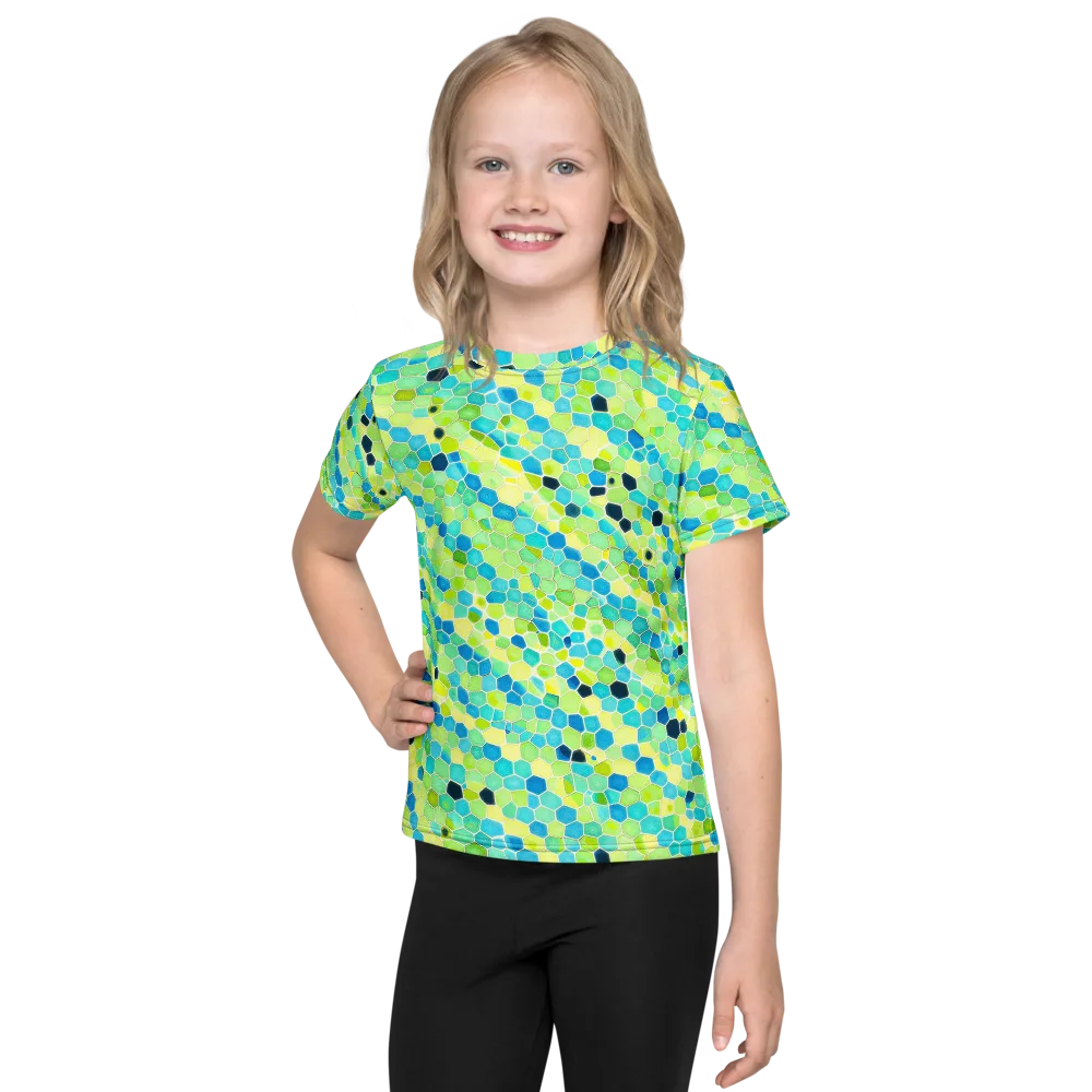 Aqua Mosaic on Kids Crew Neck T-Shirt — Front