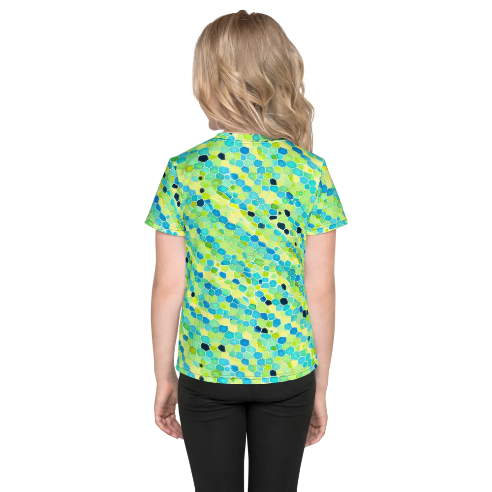 Aqua Mosaic on Kids Crew Neck T-Shirt — Back