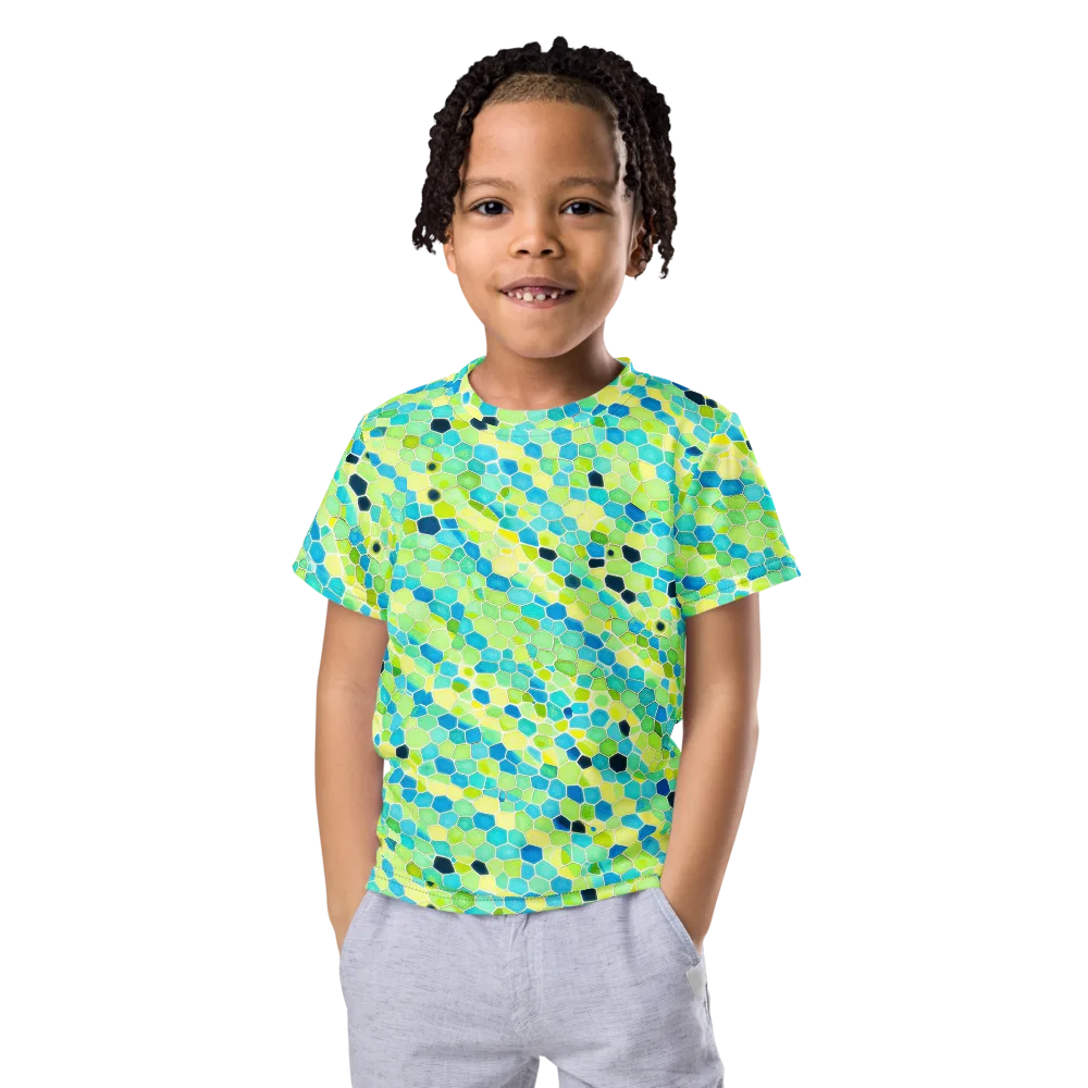 Aqua Mosaic on Kids Crew Neck T-Shirt — Front
