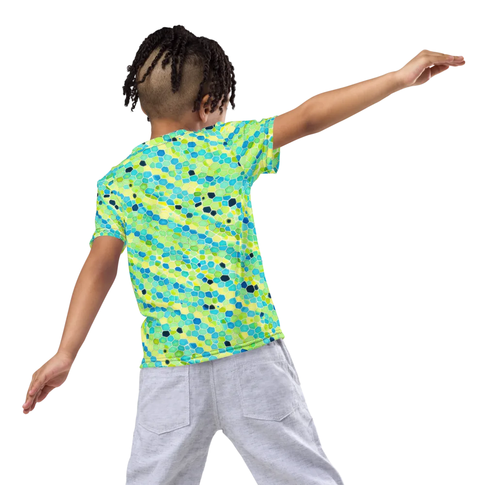 Aqua Mosaic on Kids Crew Neck T-Shirt — Back