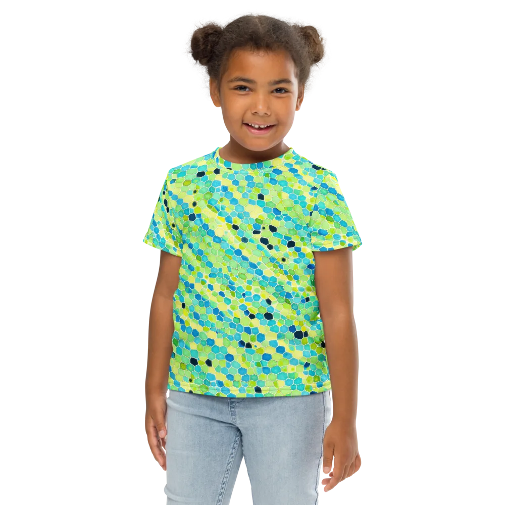 Aqua Mosaic on Kids Crew Neck T-Shirt — Front