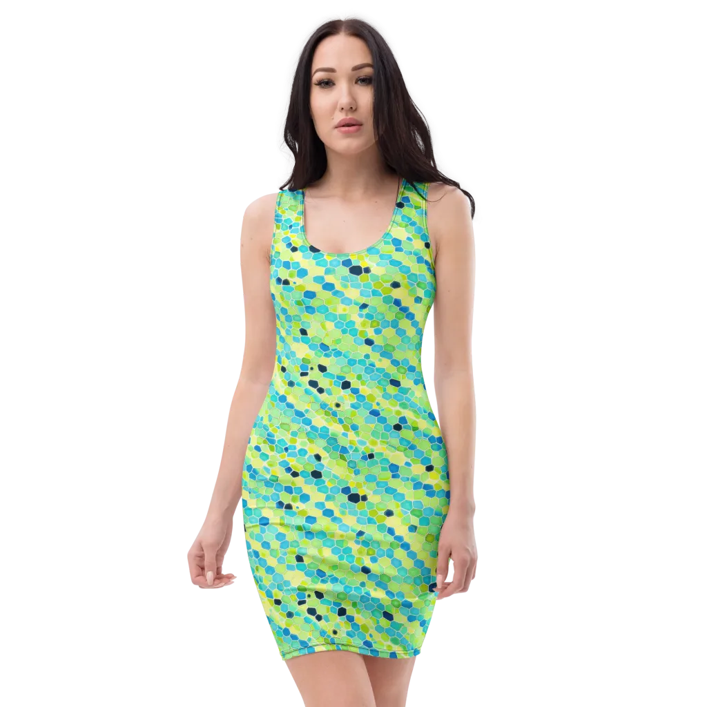 Aqua Mosaic on Bodycon Dress — Front