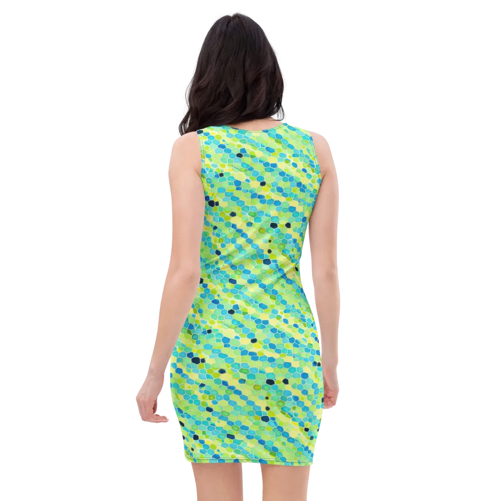 Aqua Mosaic on Bodycon Dress — Back