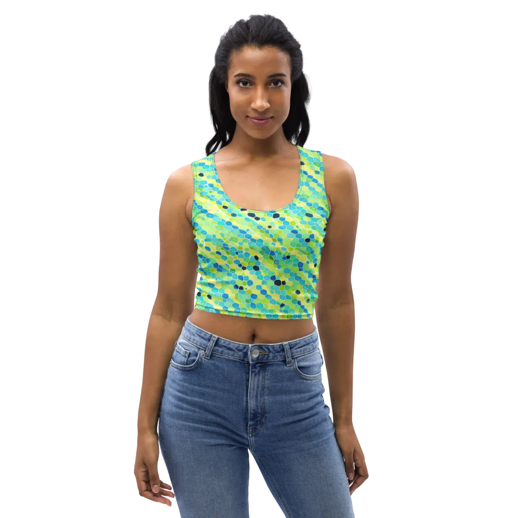 Aqua Mosaic on Crop Top — Front