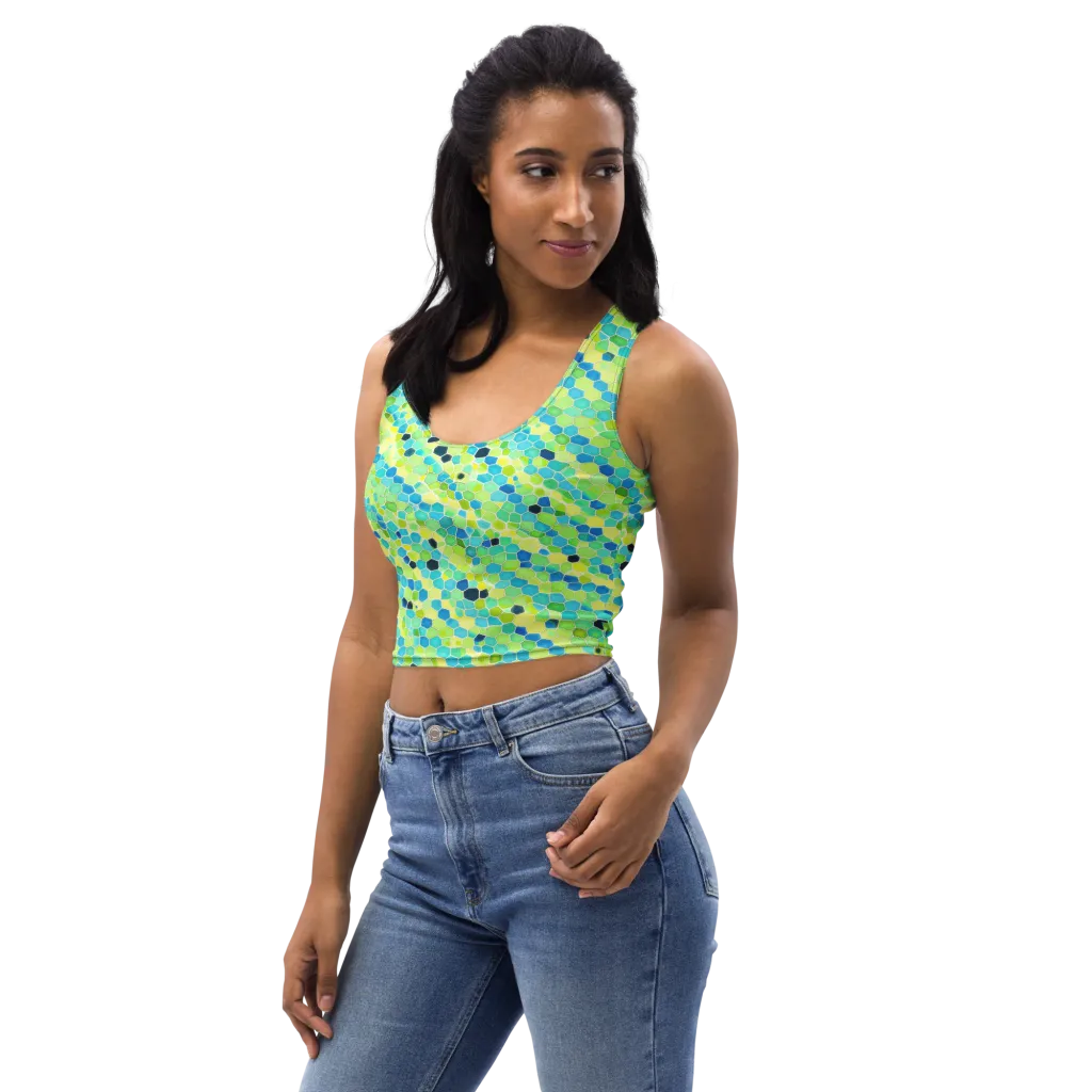 Aqua Mosaic on Crop Top — Left Front