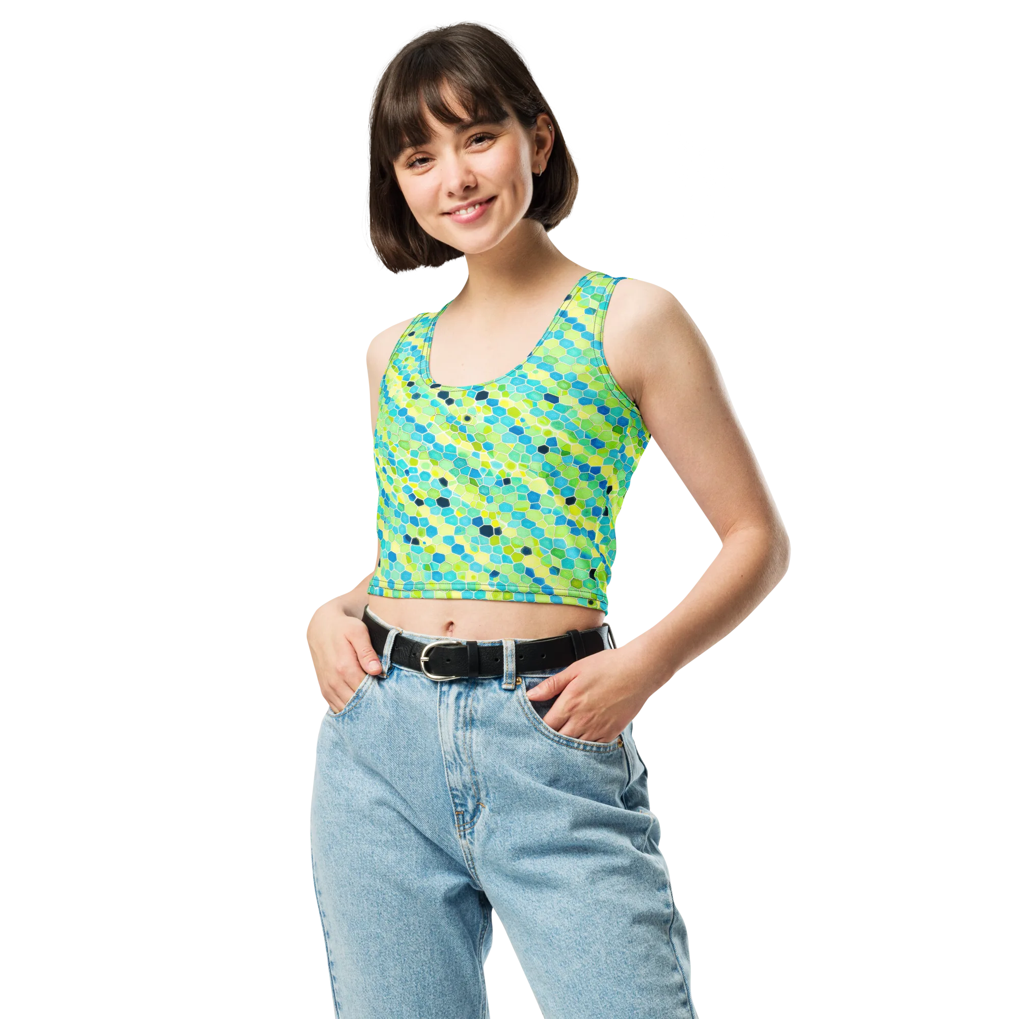Aqua Mosaic on Crop Top — Front