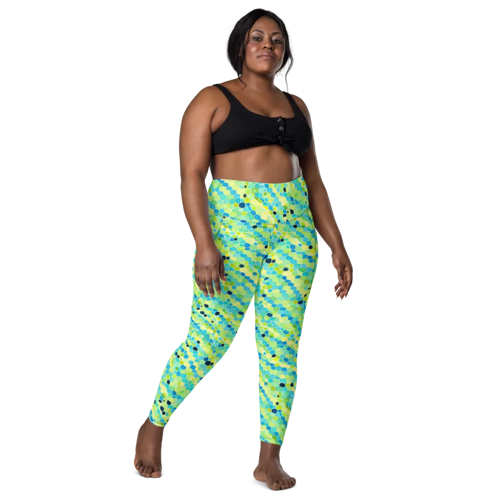 Aqua Mosaic on Leggings with Pockets — Front