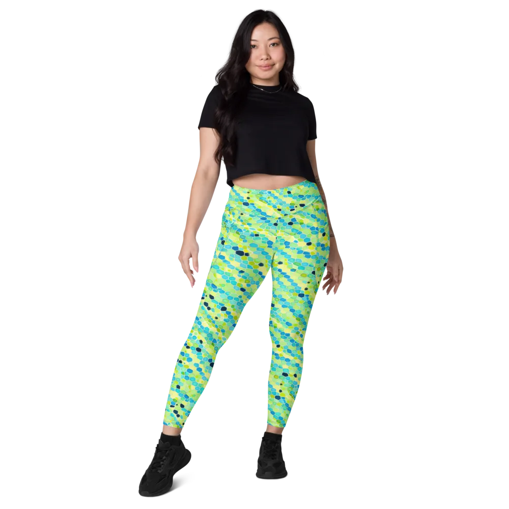Aqua Mosaic on Leggings with Pockets — Front