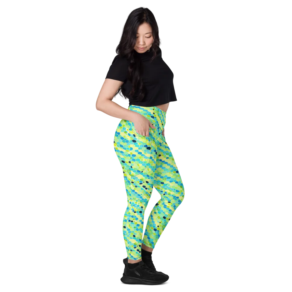 Aqua Mosaic on Leggings with Pockets — Right