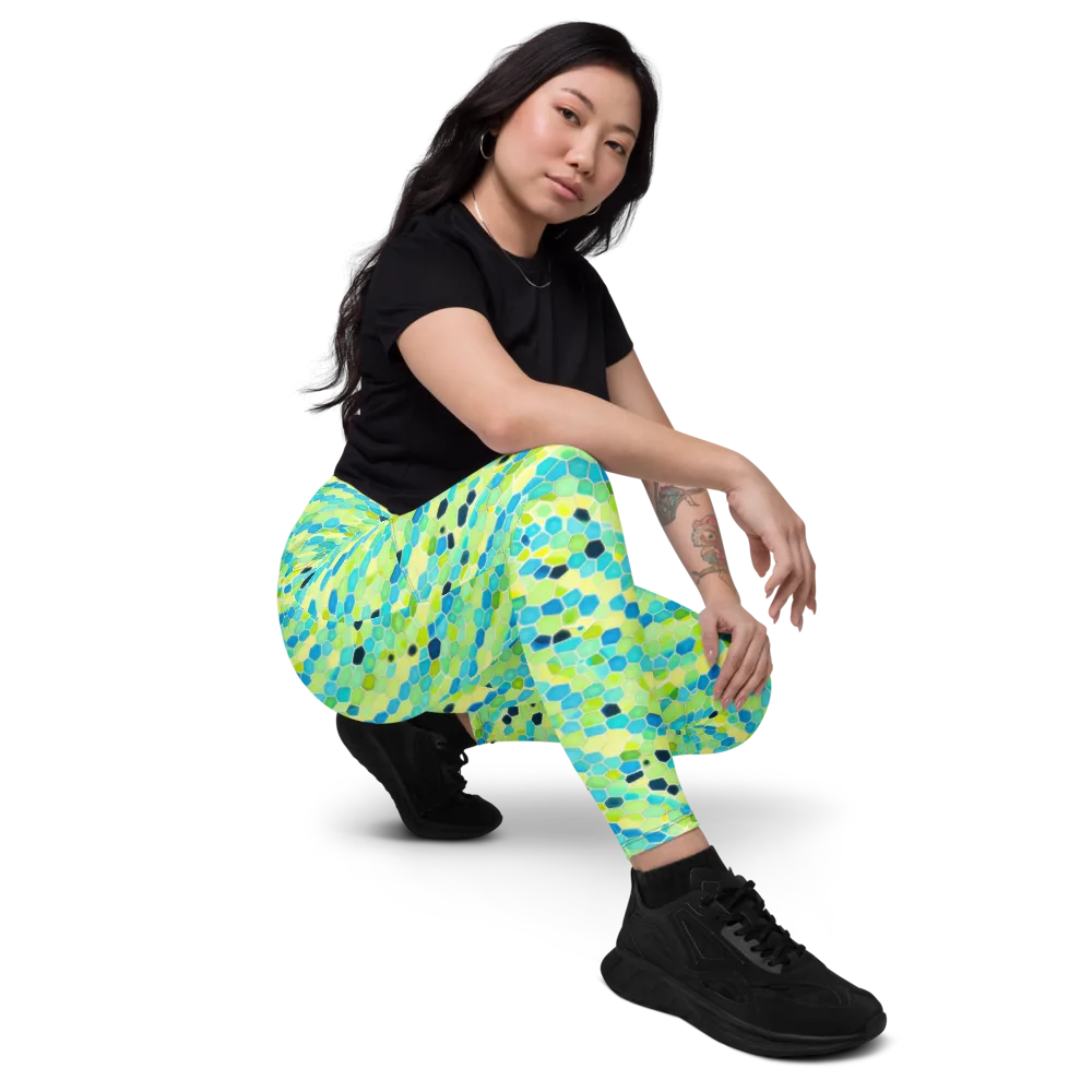 Aqua Mosaic on Leggings with Pockets — Right Front