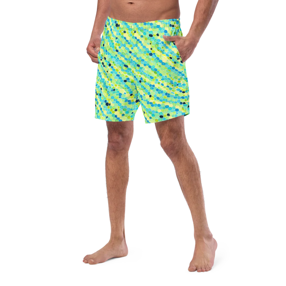 Aqua Mosaic on Swim Trunks — Left Front