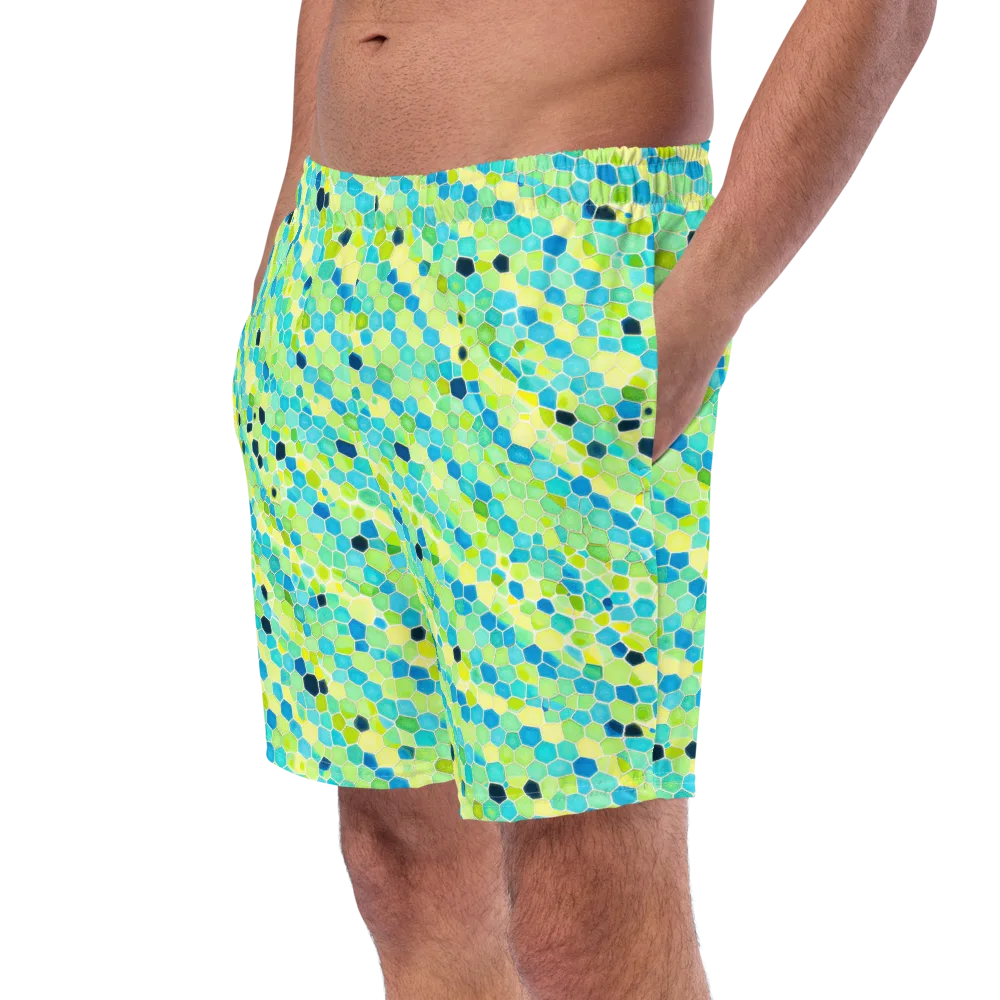 Aqua Mosaic on Swim Trunks — Left Front