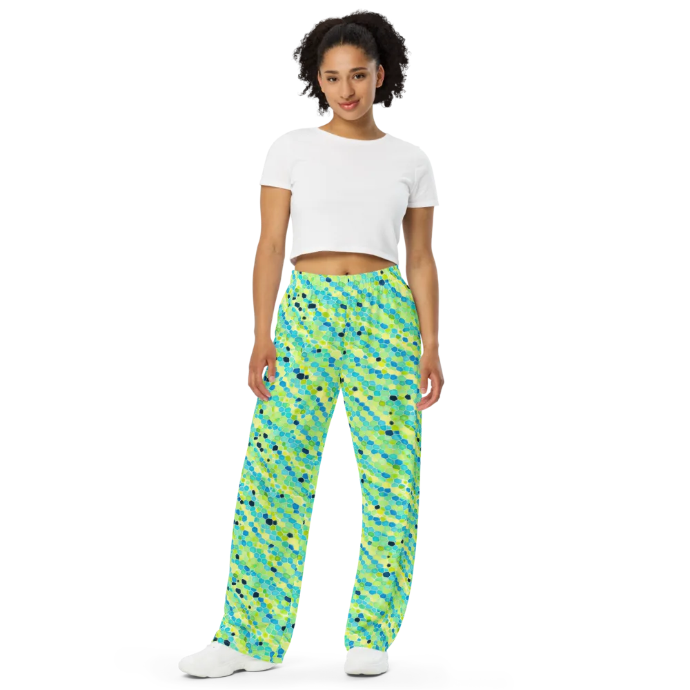 Aqua Mosaic on Wide-Leg Pants — Front