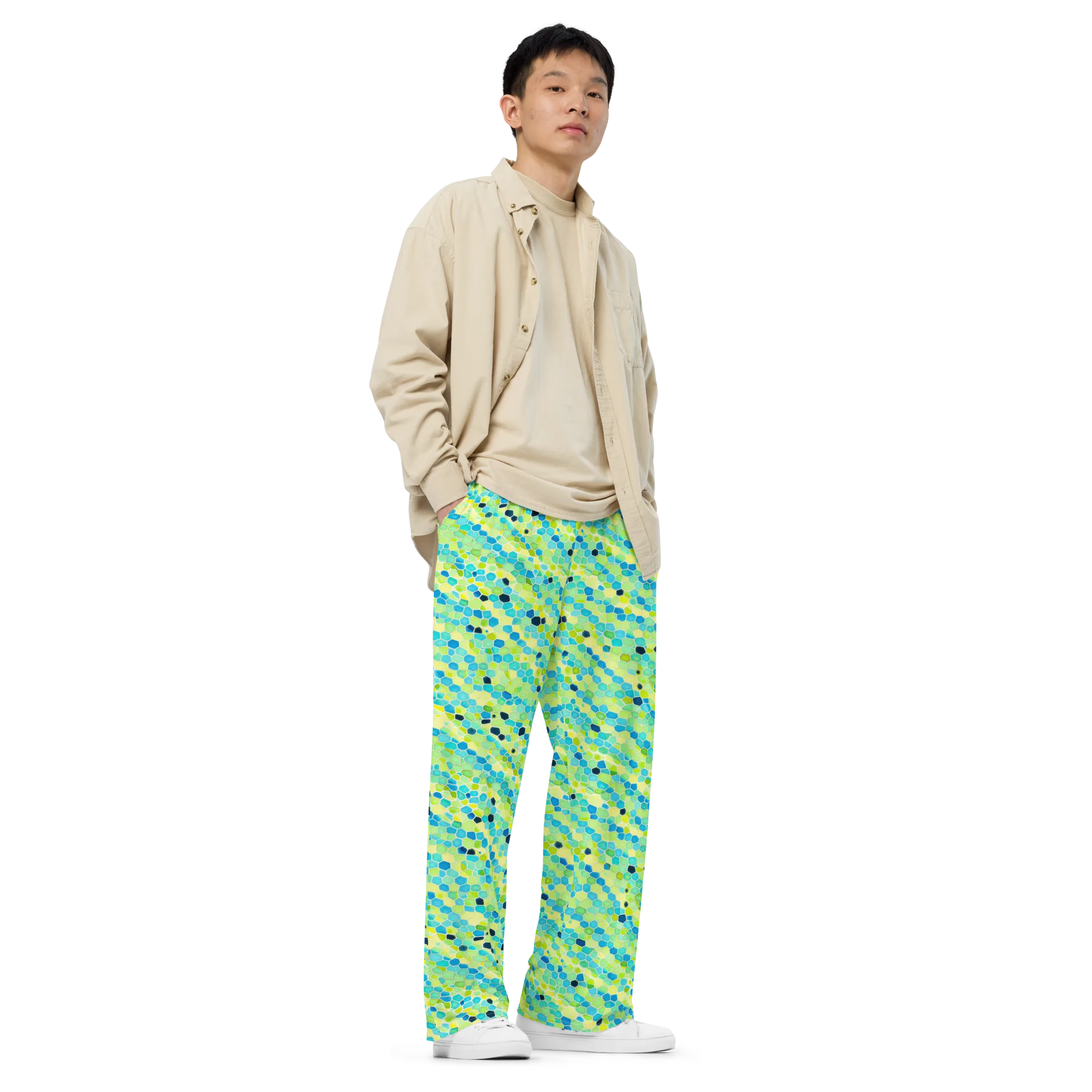 Aqua Mosaic on Wide-Leg Pants — Right Front