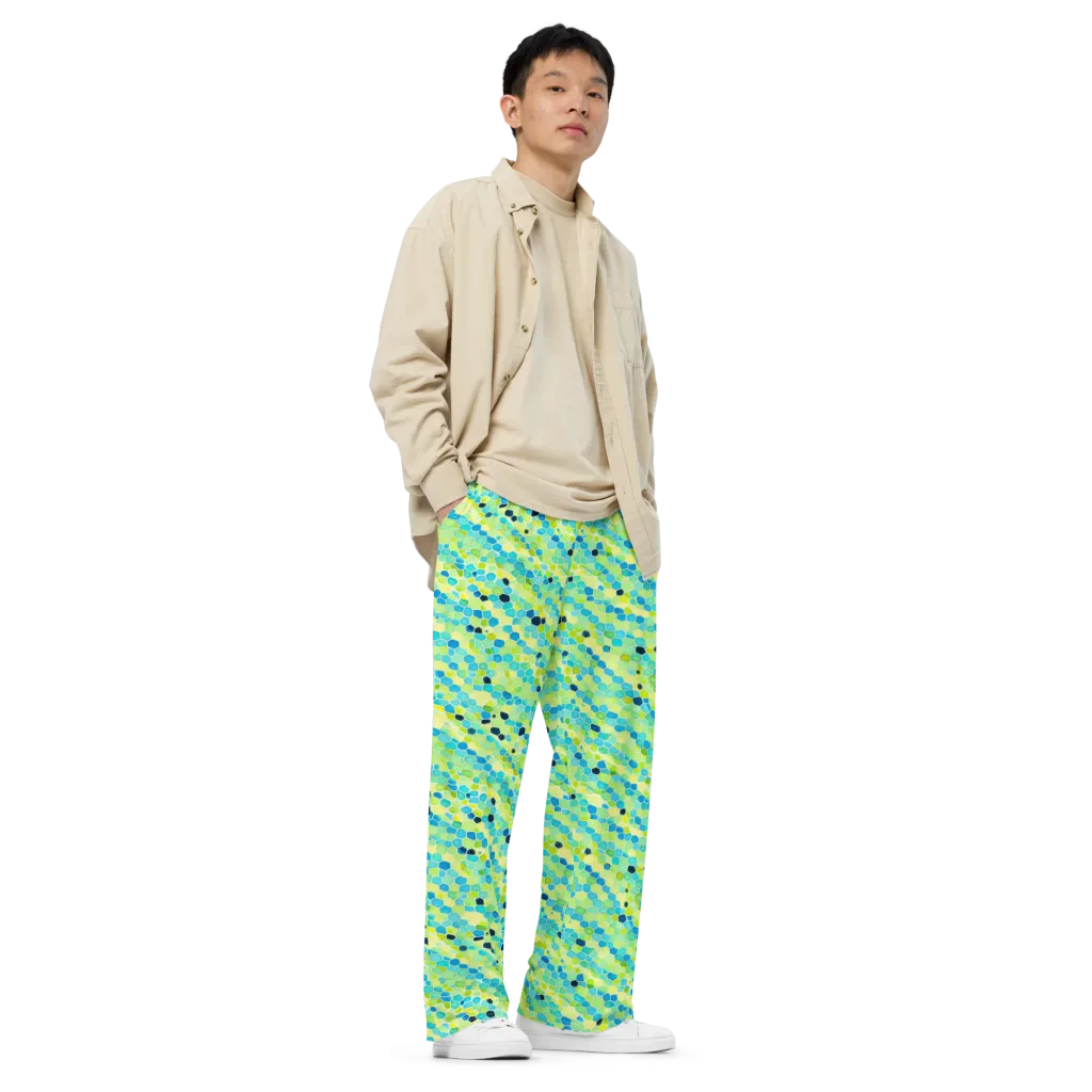 Aqua Mosaic on Wide-Leg Pants — Right Front