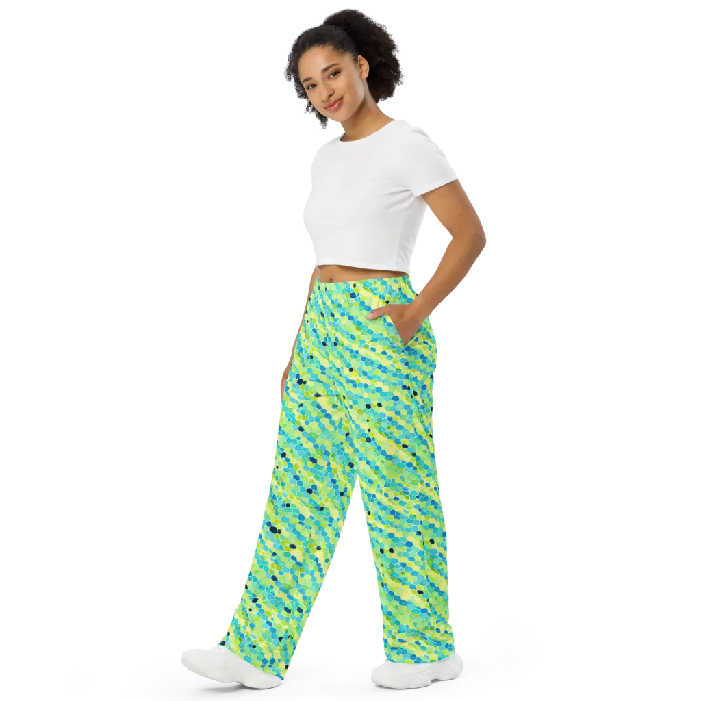 Aqua Mosaic on Wide-Leg Pants — Left Front