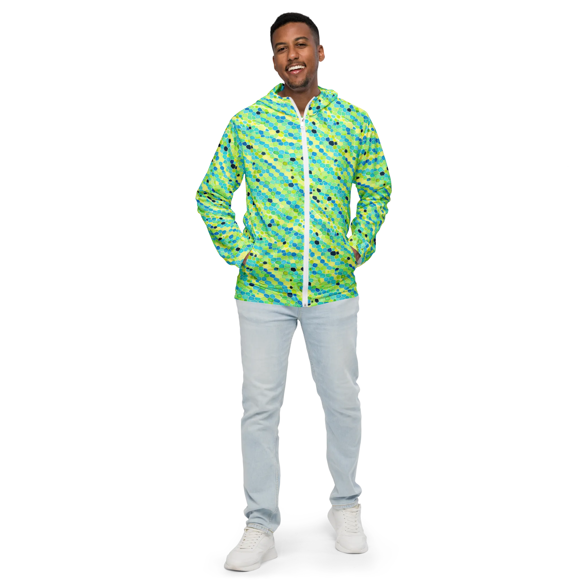 Aqua Mosaic on Men's Windbreaker — Front