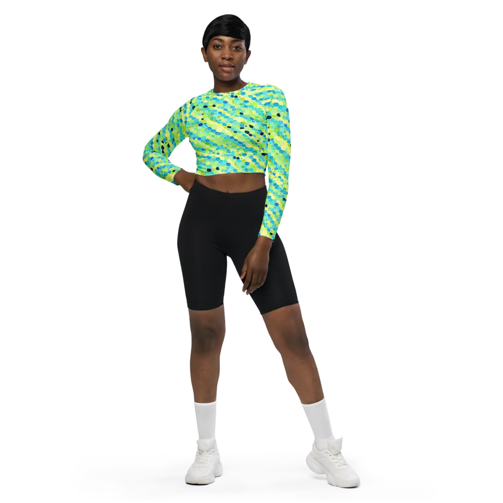 Aqua Mosaic on Long Sleeve Crop Top — Front
