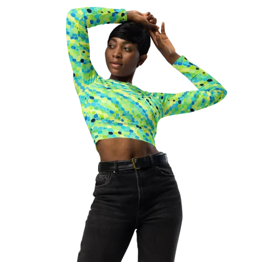 Aqua Mosaic on a Long Sleeve Crop Top
