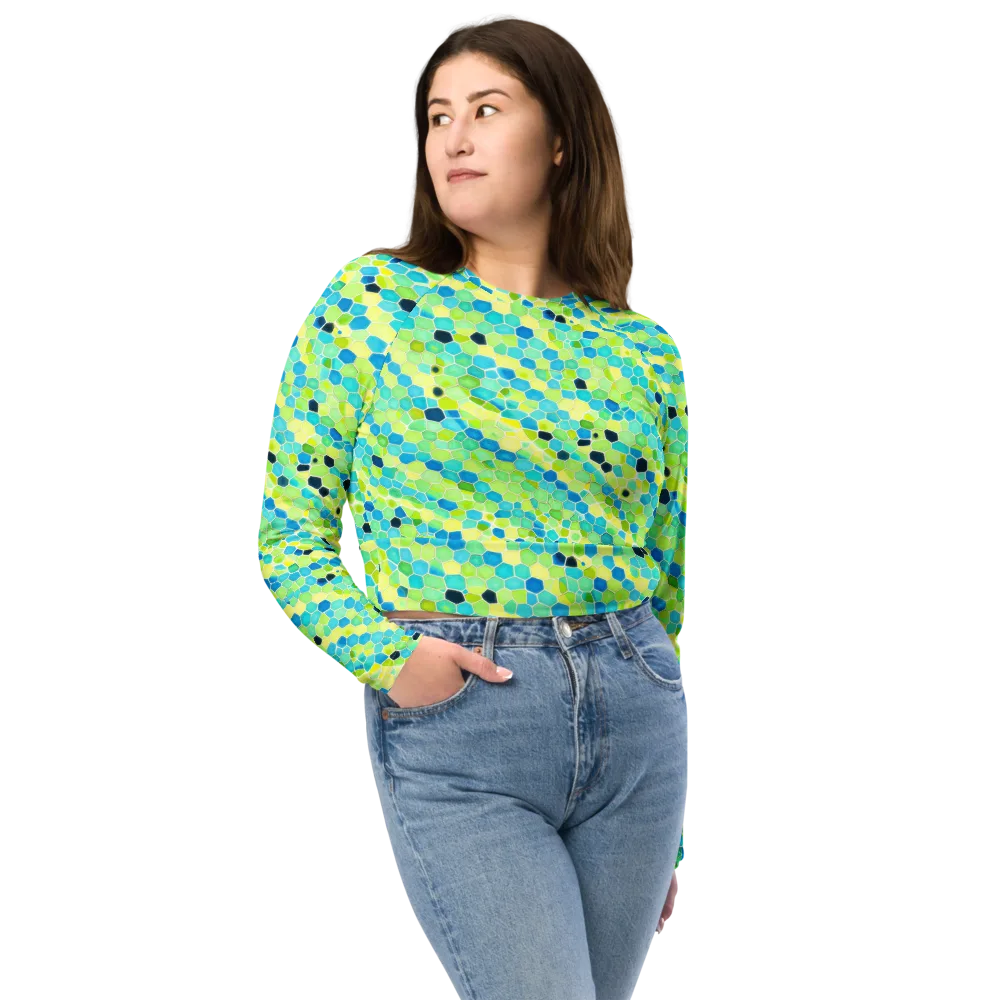 Aqua Mosaic on Long Sleeve Crop Top — Front