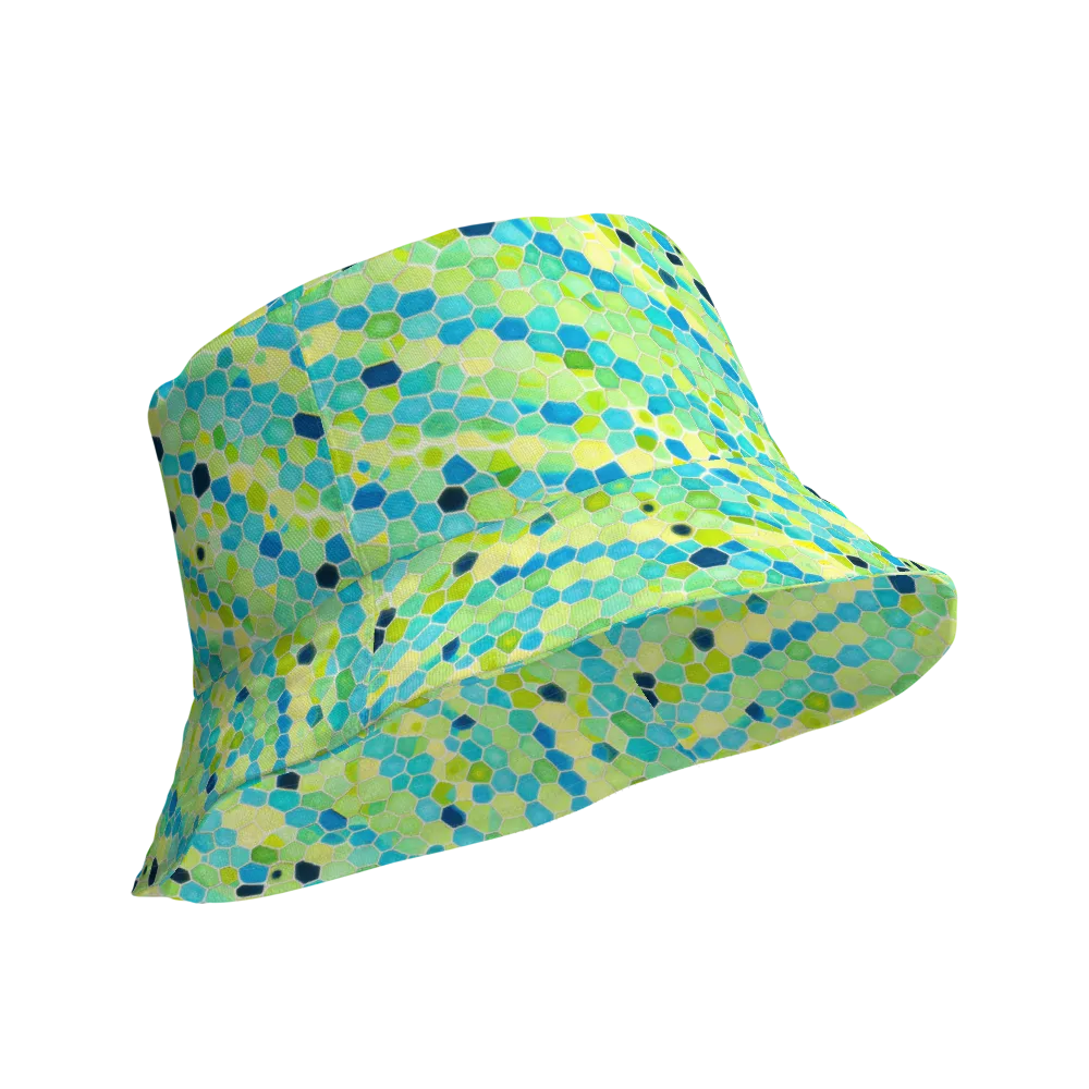 Aqua Mosaic on Reversible Bucket Hat — Product details Outside