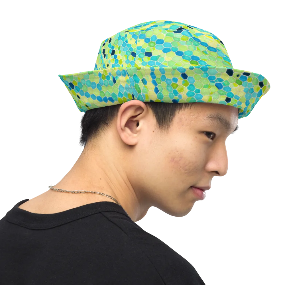 Aqua Mosaic on Reversible Bucket Hat — Right Outside