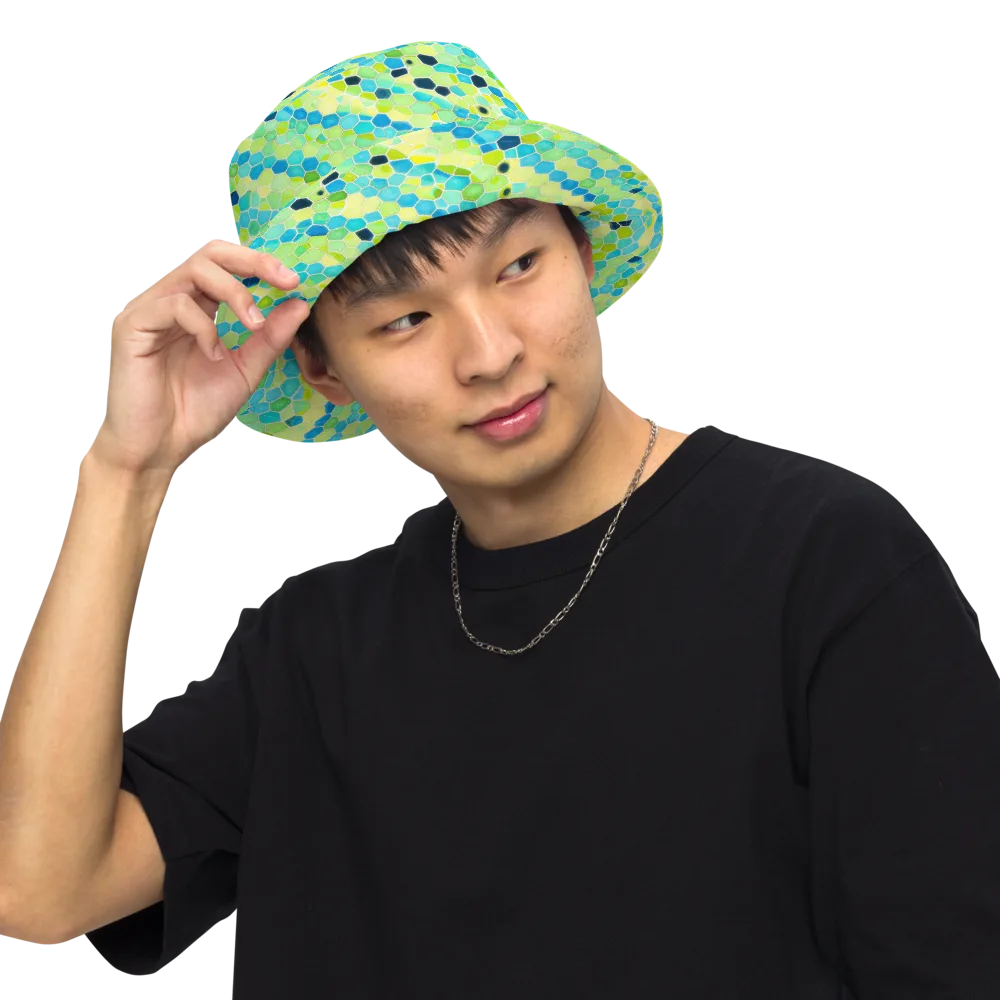 Aqua Mosaic on Reversible Bucket Hat — Front Inside