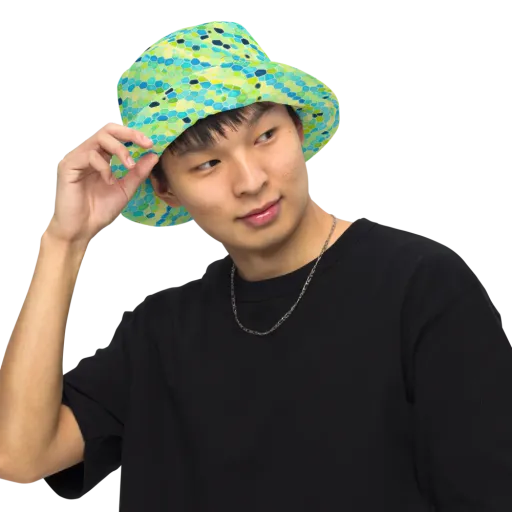 Aqua Mosaic on a Reversible Bucket Hat