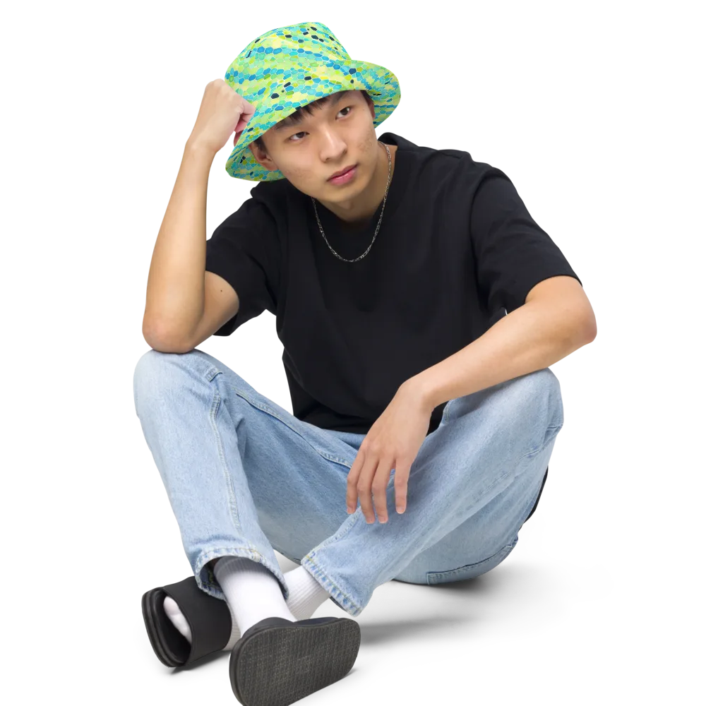 Aqua Mosaic on Reversible Bucket Hat — Front 2 Inside