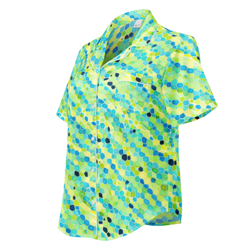 Aqua Mosaic on Women's Short Sleeve Pajama Top — Left Front