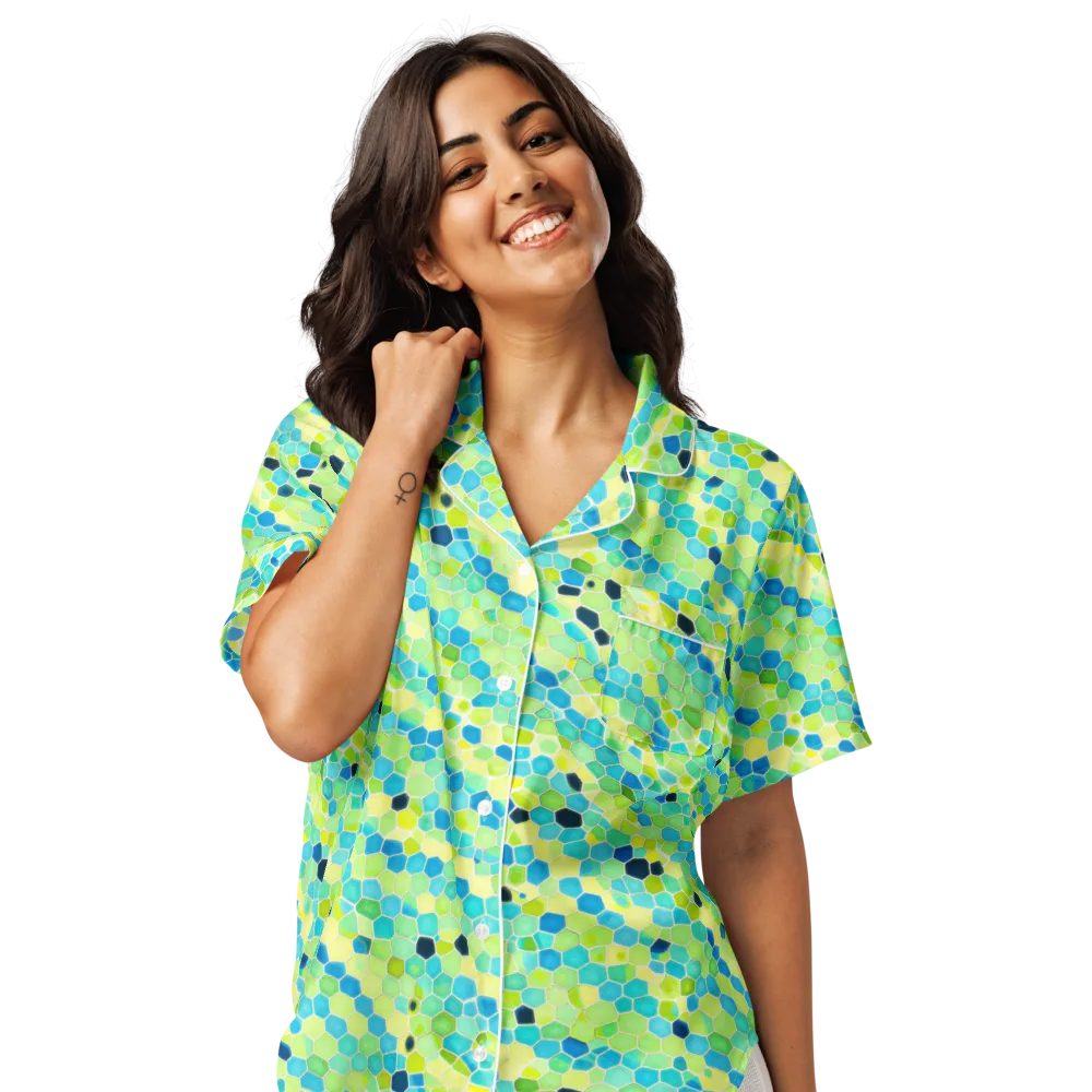 Aqua Mosaic on Women's Short Sleeve Pajama Top — Front