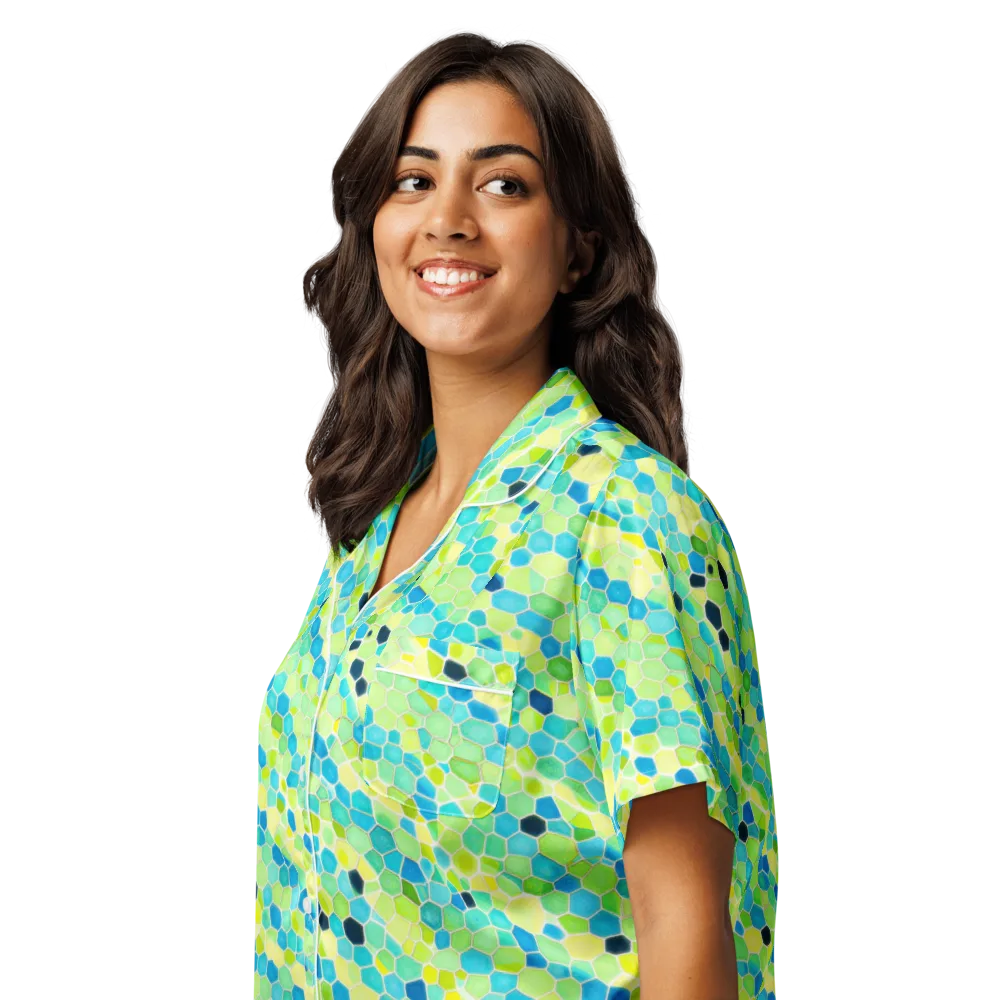 Aqua Mosaic on Women's Short Sleeve Pajama Top — Left Front
