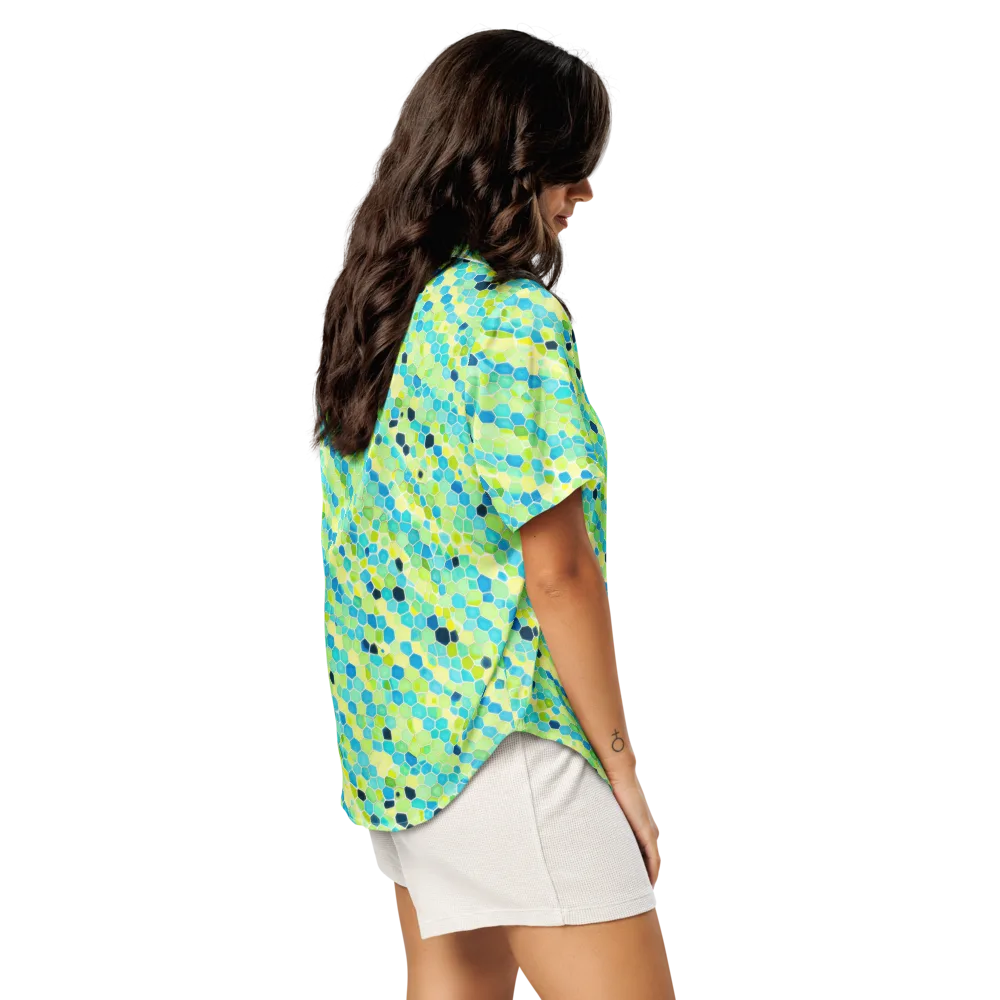 Aqua Mosaic on Women's Short Sleeve Pajama Top — Right Back
