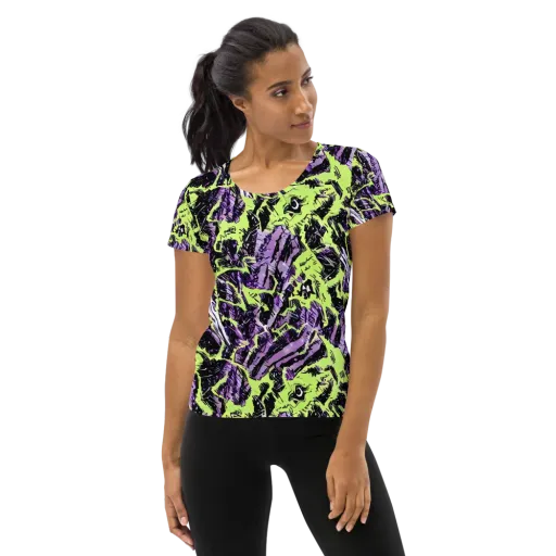 Acid Violet on a Women's Athletic T-Shirt