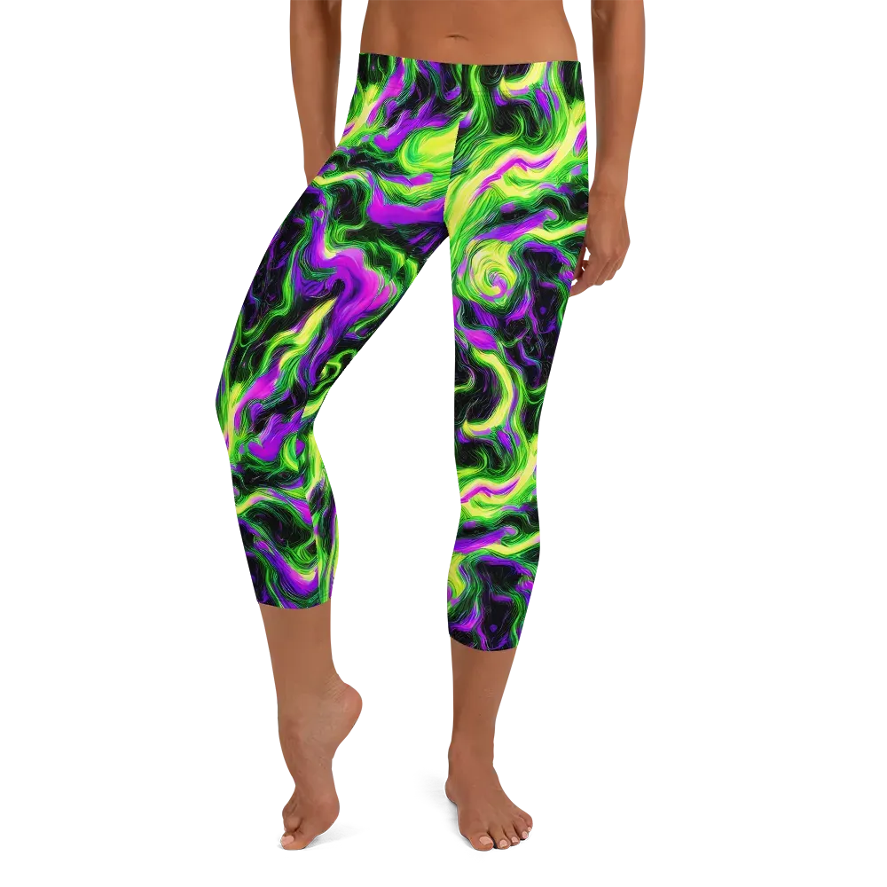 Neon Marble on Capri Leggings — Front