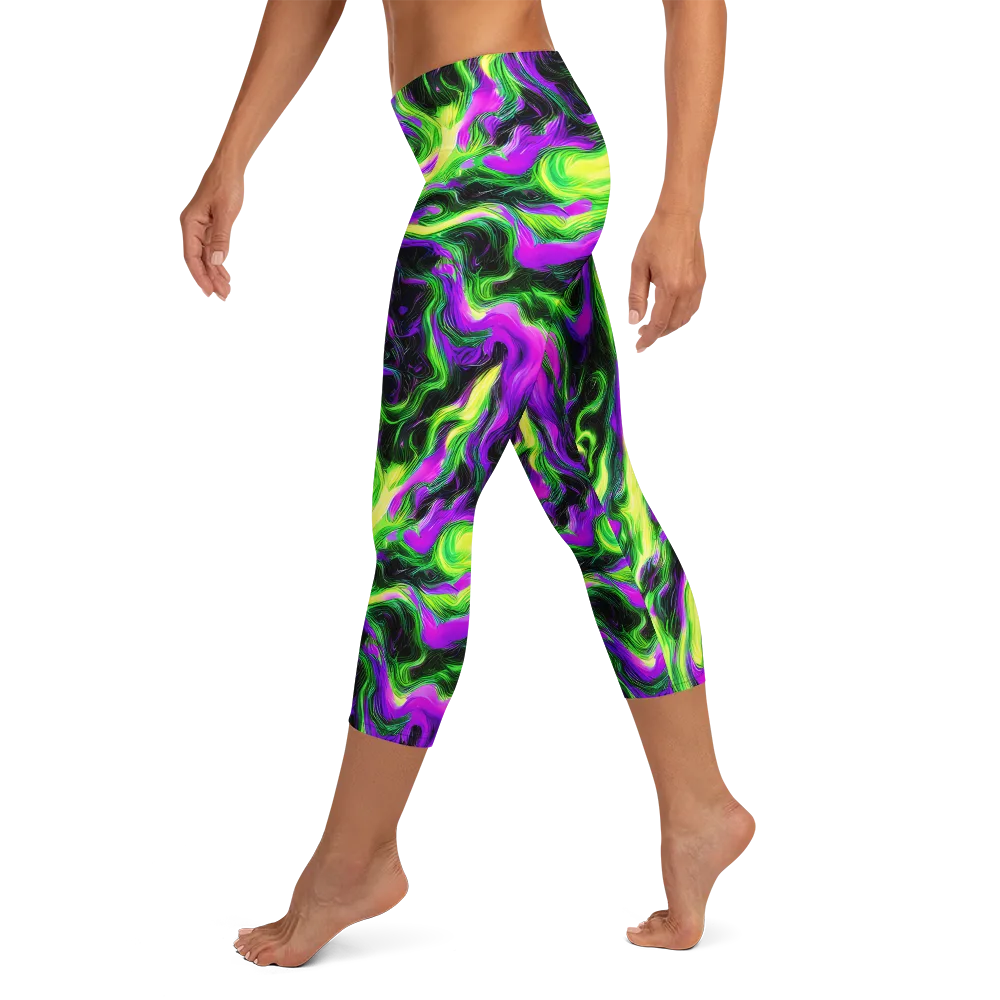 Neon Marble on Capri Leggings — Left
