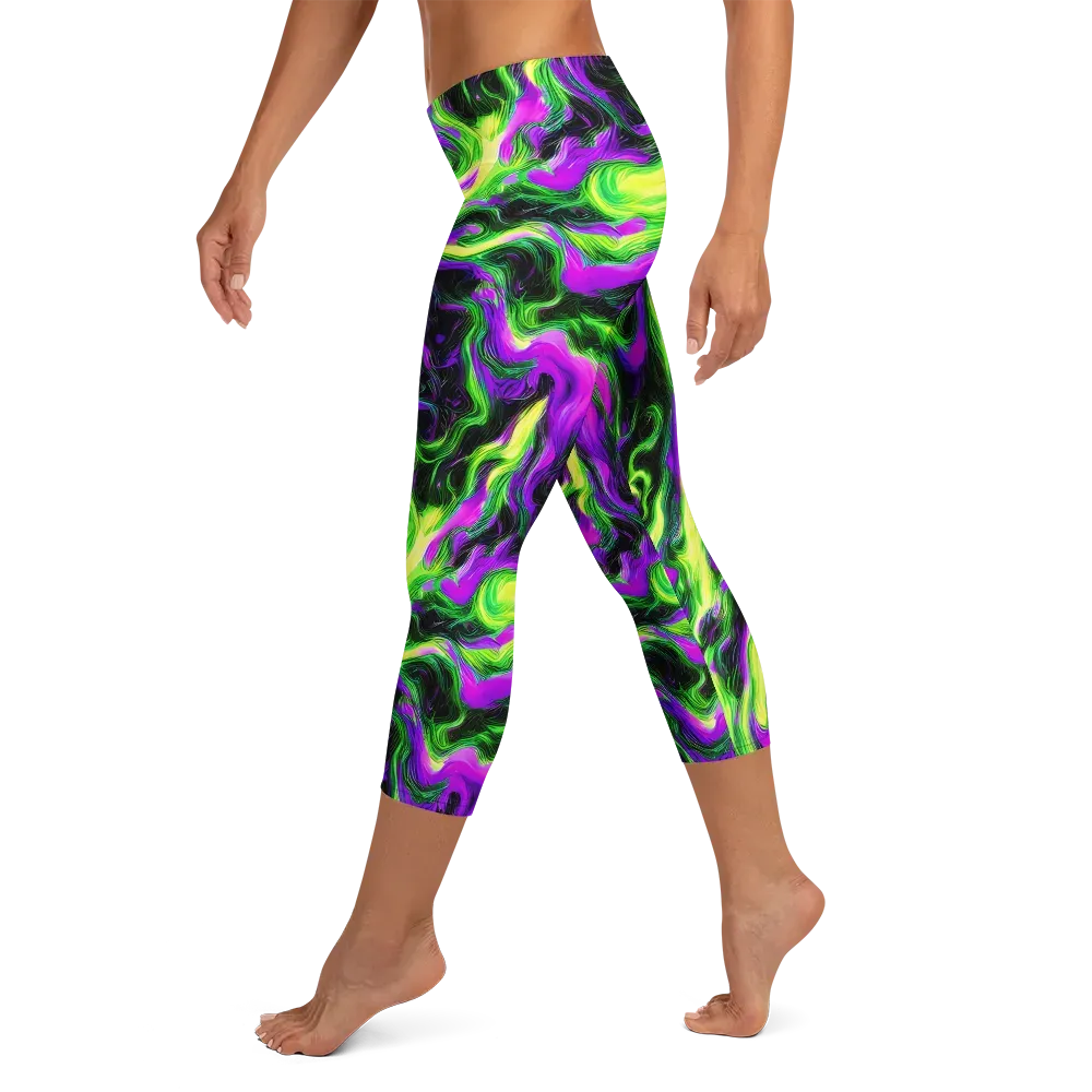 Neon Marble on Capri Leggings — Left
