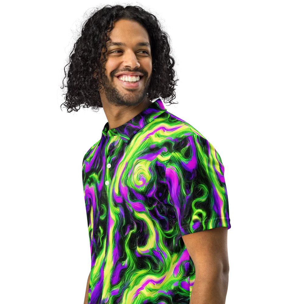Neon Marble on Men's Slim Fit Polo Shirt — Left Front