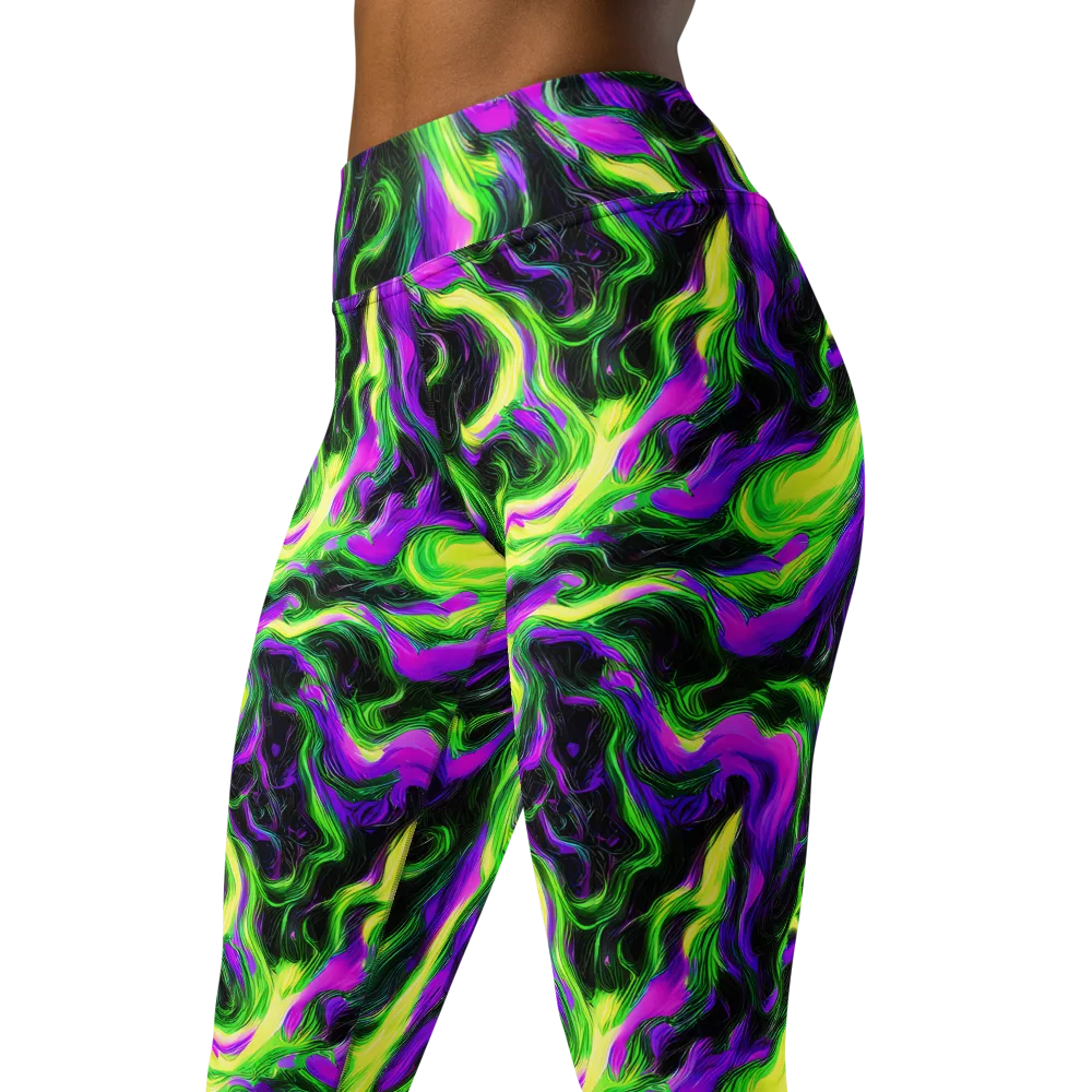 Neon Marble on Yoga Leggings — Left Front