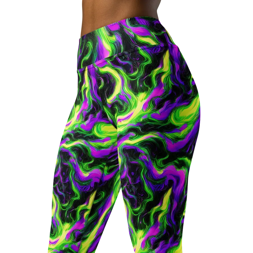 Neon Marble on Yoga Leggings — Left Front