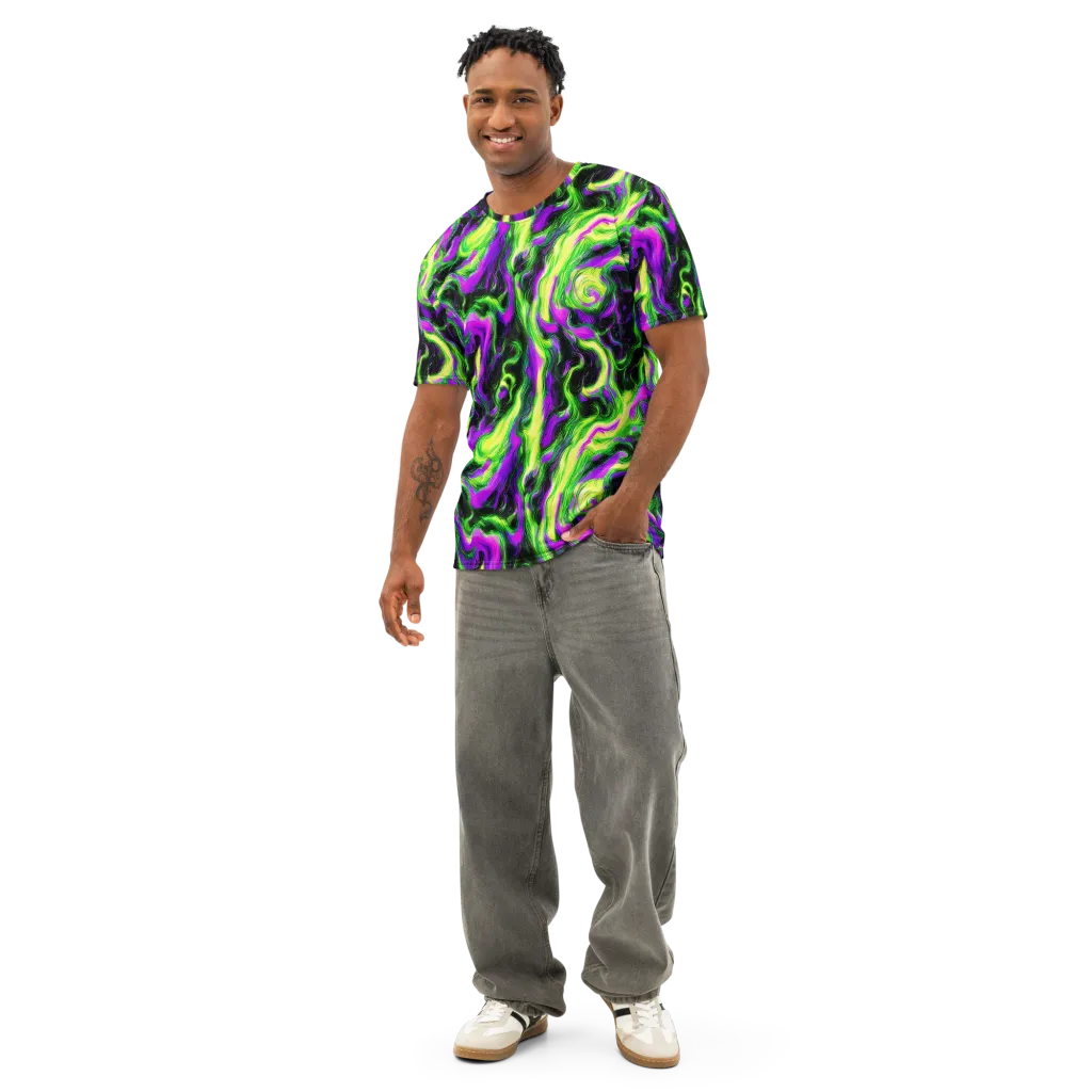 Neon Marble on Men's Cotton Crew Neck T-Shirt — Front