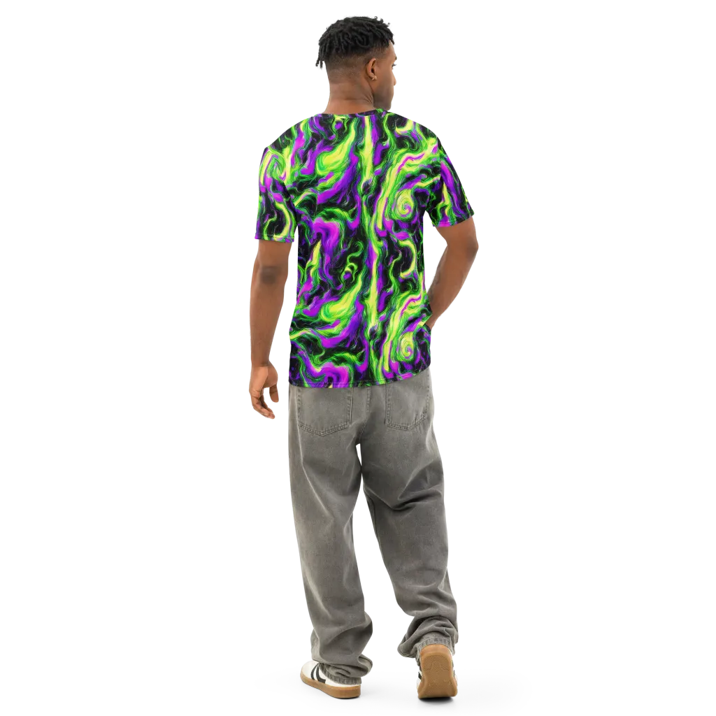 Neon Marble on Men's Cotton Crew Neck T-Shirt — Back