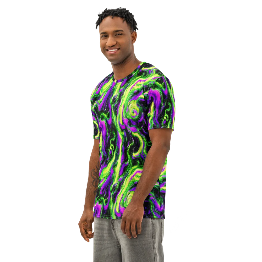 Neon Marble on Men's Cotton Crew Neck T-Shirt — Left Front