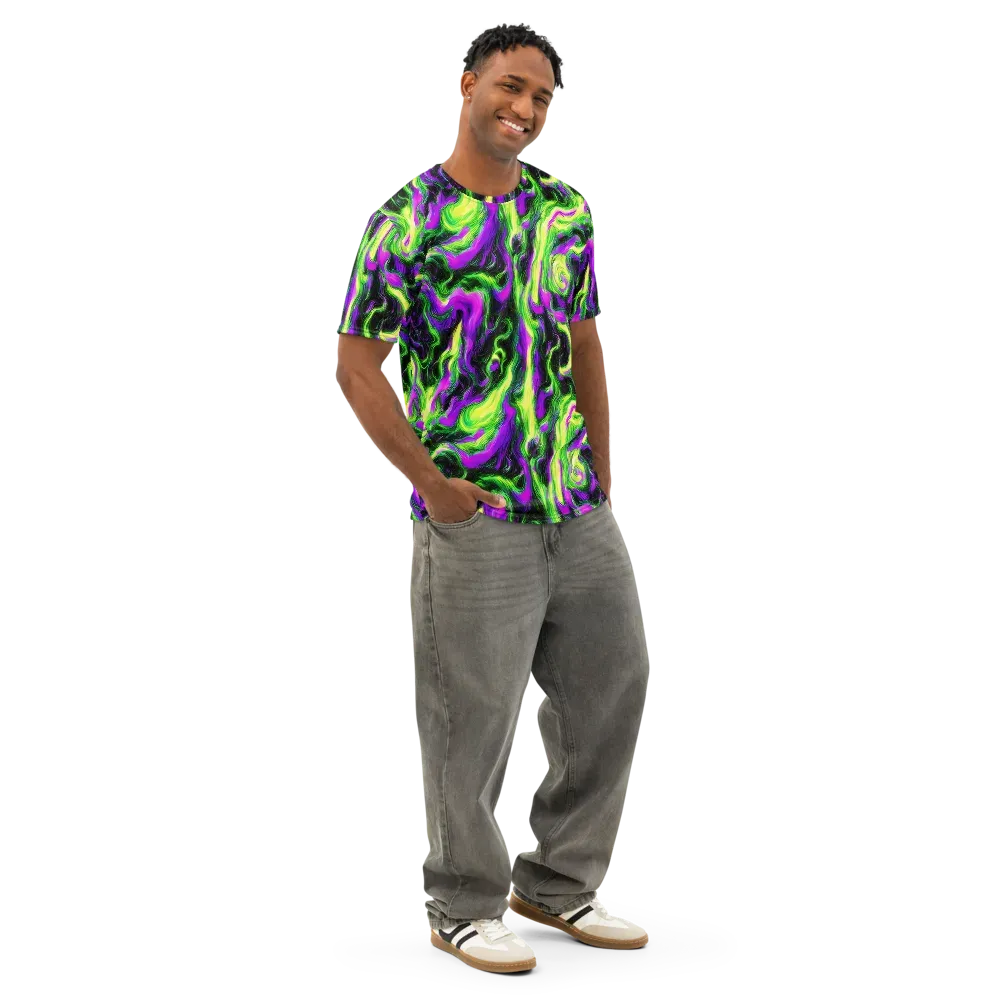 Neon Marble on Men's Cotton Crew Neck T-Shirt — Right Front